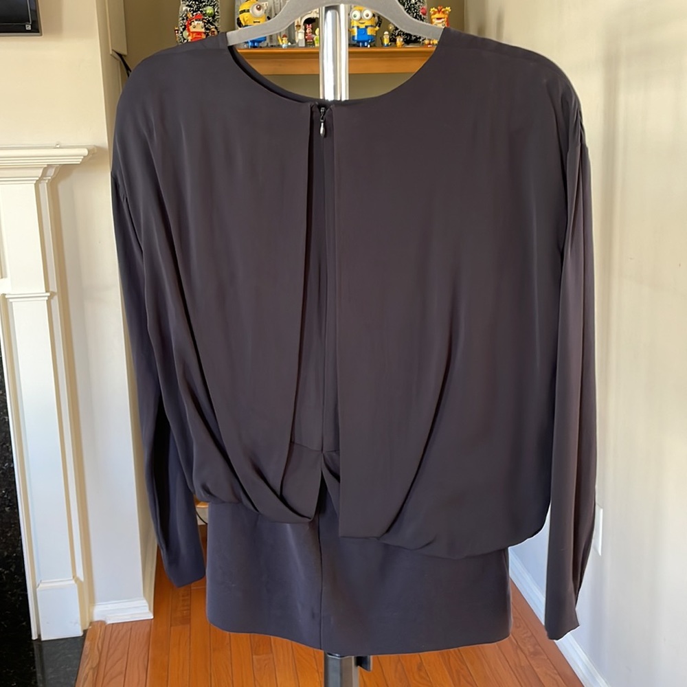 COS navy silk top.